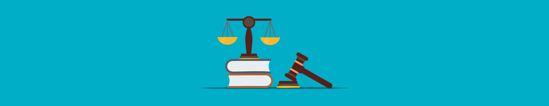 Vektorgrafik: Gesetzbücher, Richterhammer und die Justizia-Waage