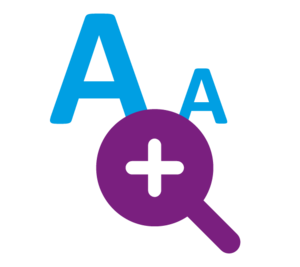 Vektorgrafik: Großes "A" und kleineres "A" sowie einer Lupe mit +-Zeichen als Icon für die Schriftgröße.