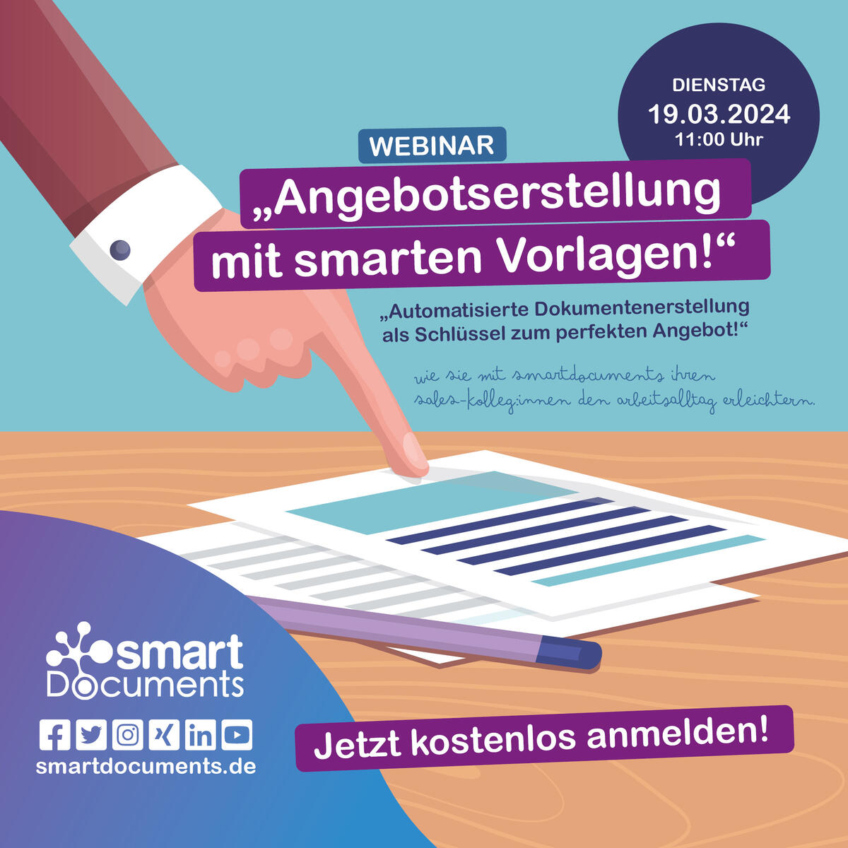Wir laden Sie herzlich ein zu unserem Webinar "Angebotserstellung mit smarten Vorlagen!" 19.03.2024, 11:00 Uhr