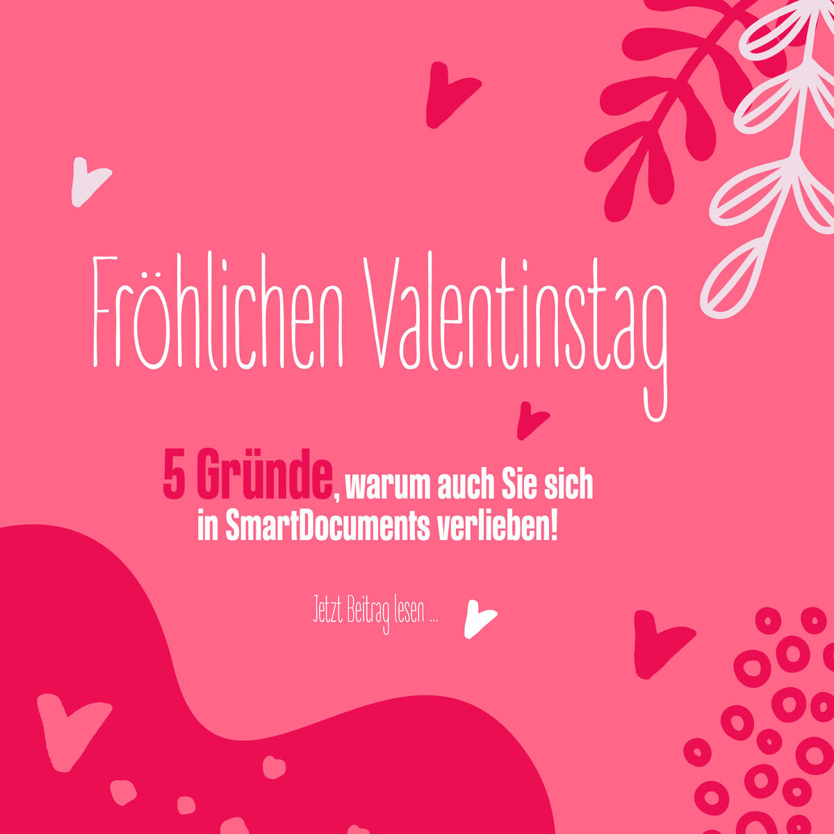 Vektorgrafik: Herzen mit Text: "5 Gr&uuml;nde, warum auch Sie sich in SmartDocuments verlieben!"
