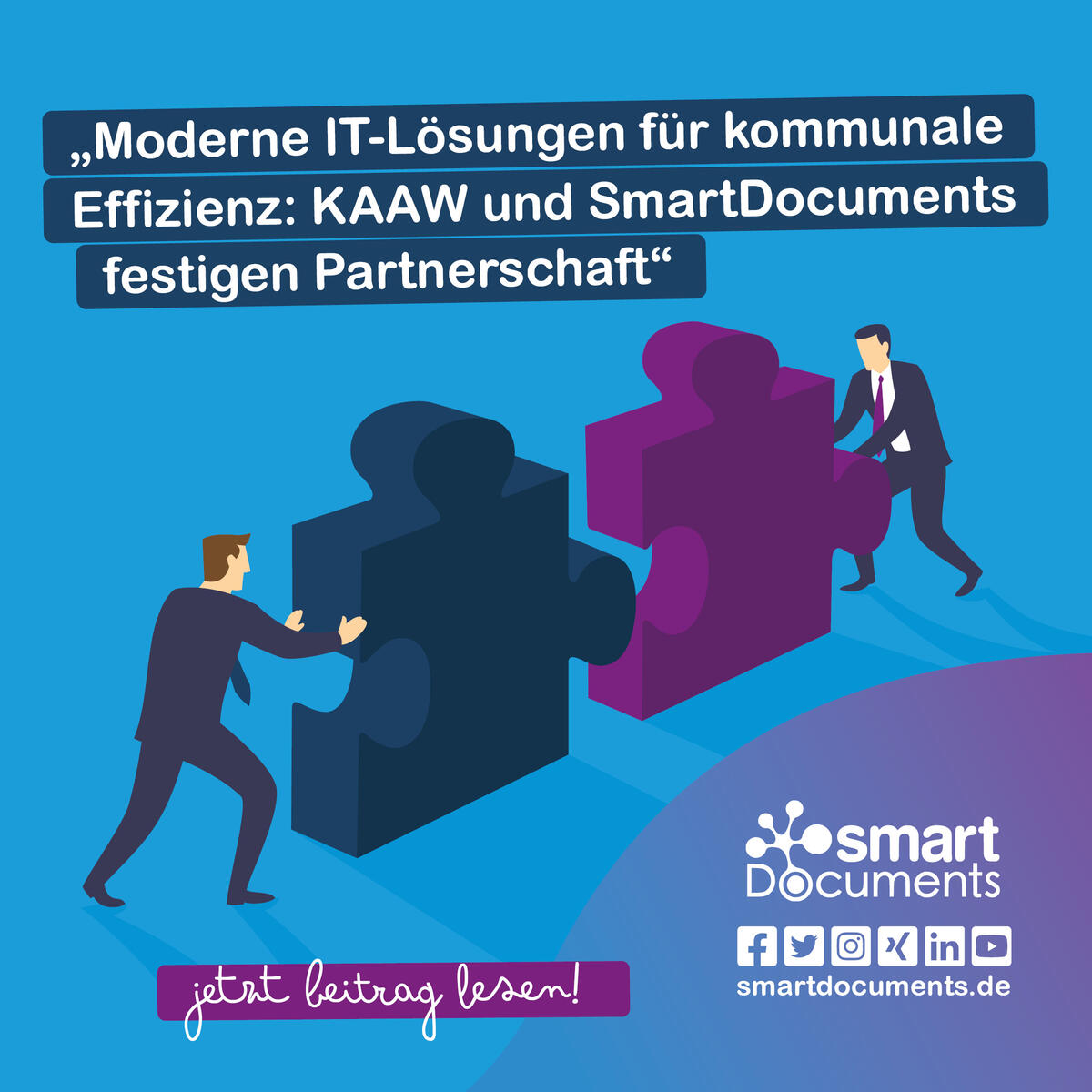 Vektorgrafik: 2 Personen, die 2 Puzzekteile zusammenf&uuml;gen.