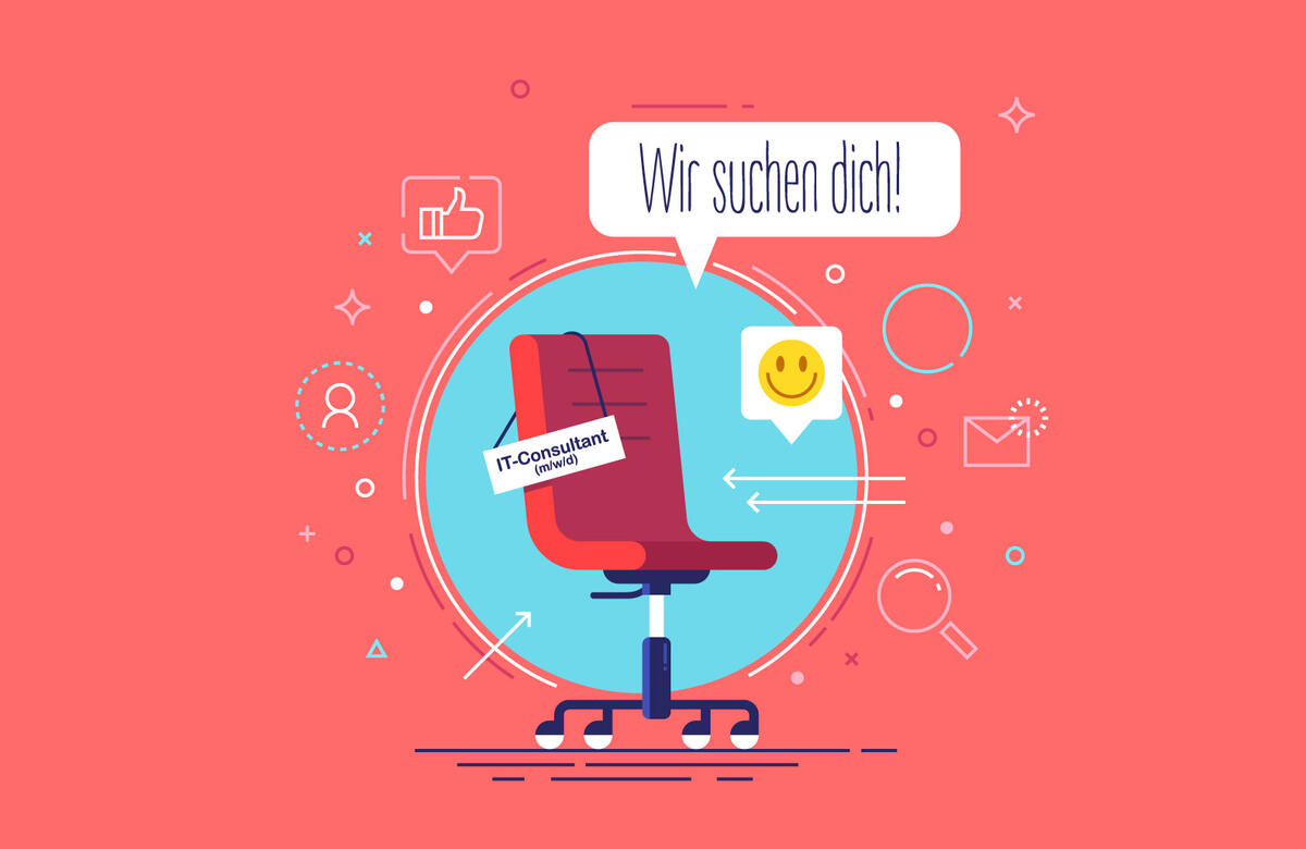Vektorgrafik Bürostuhl mit Text "Wir suchen dich!