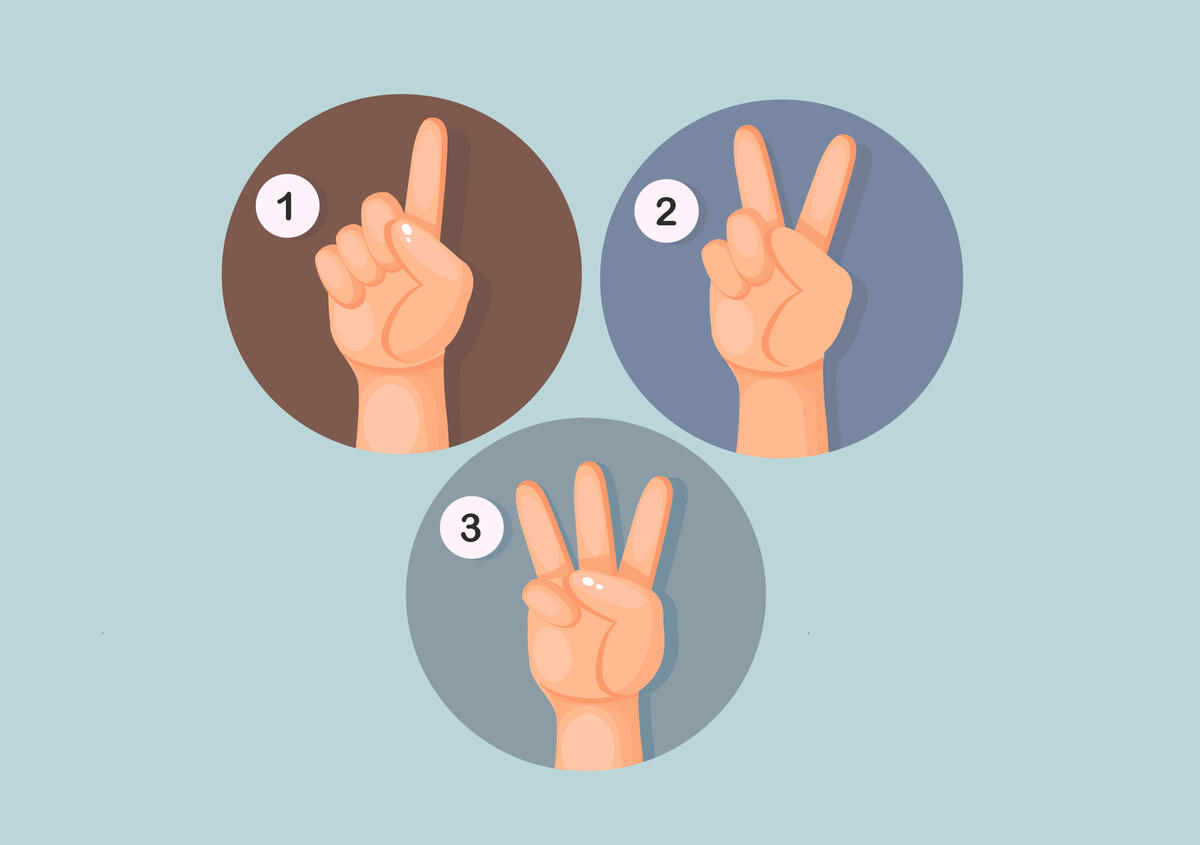 Vektorgrafik: Hände, die 1, 2 und 3 anzeigen