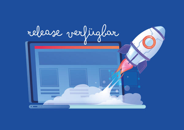 Vektorgrafik: Laptop mit offenem Programm und einer Rakete.