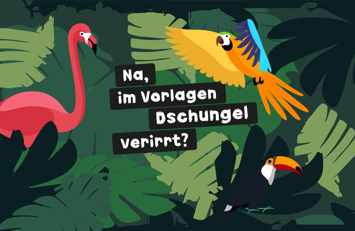 Vektorgrafik: Dschungel mit Text "Na, im Vorlagendschungel verirrt?"