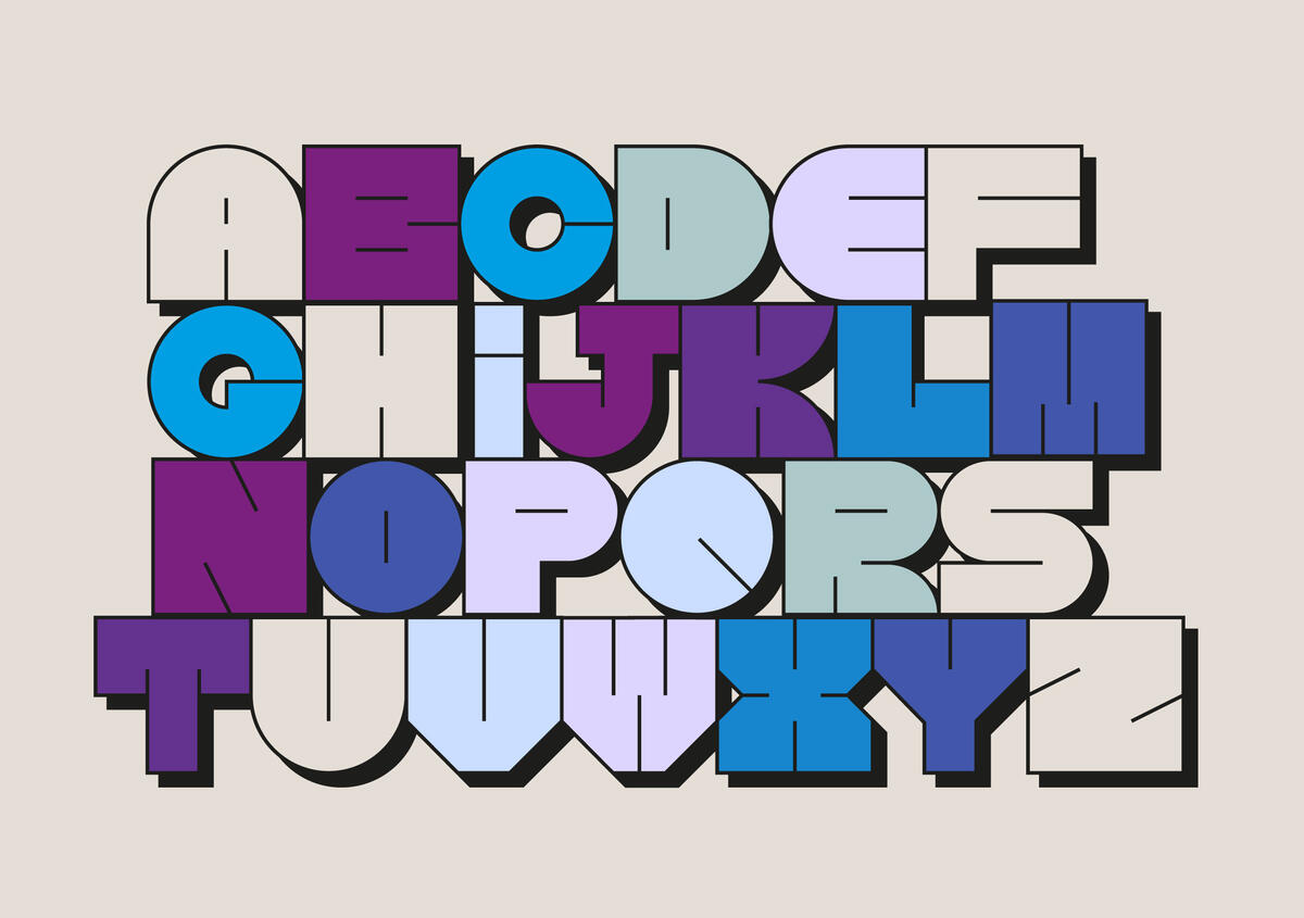 Vektorgrafik: Alphabet in grafischer Schrift dargestellt.