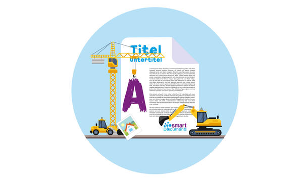 Vektorgrafik: Dokument mit Bagger und Kran, an dem gearbeitet wird.