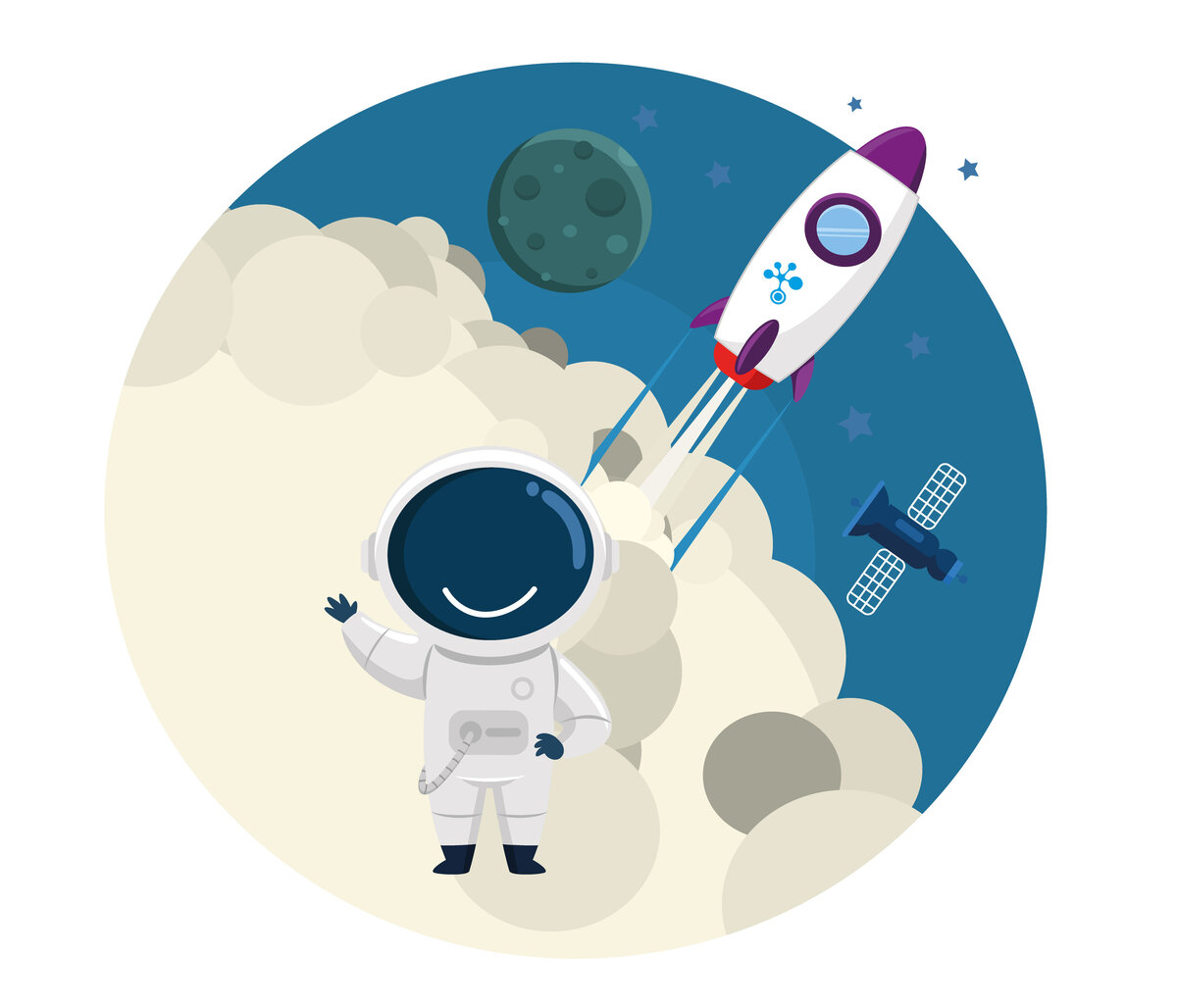 Vektorgrafik: Rakete, die startet mit Astronaut.
