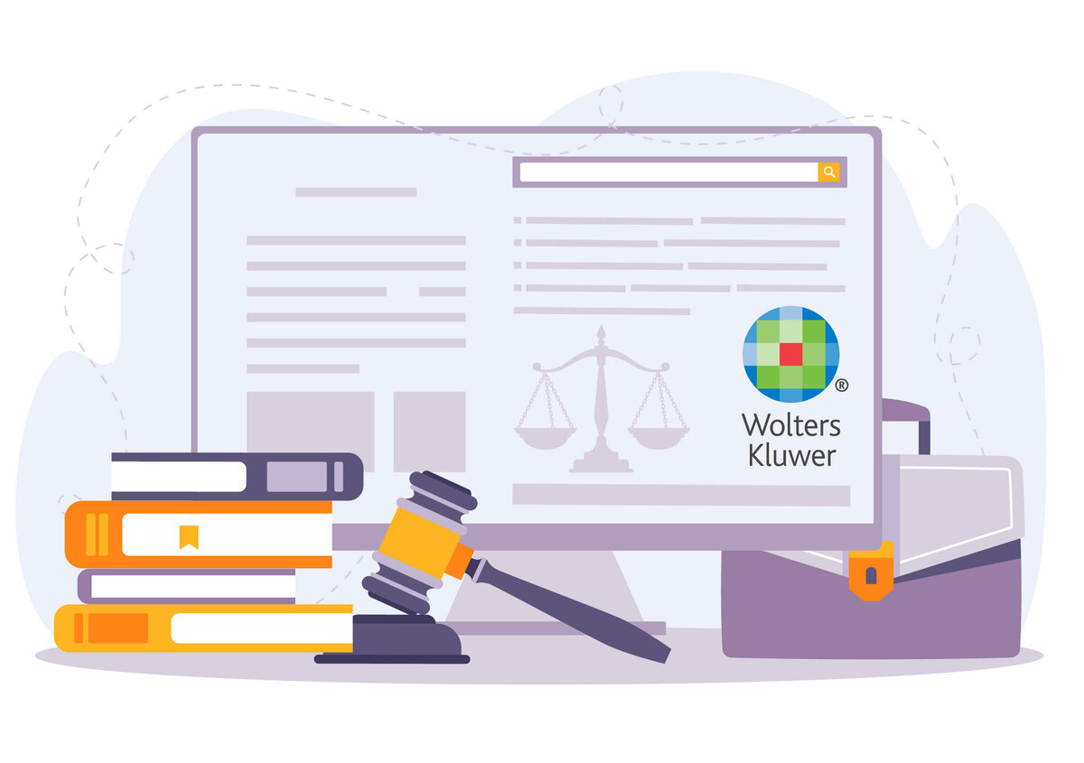 Vektorgrafik: Bildschirm mit Rechtsprogramm, Gesetzbücher und Richterhammer