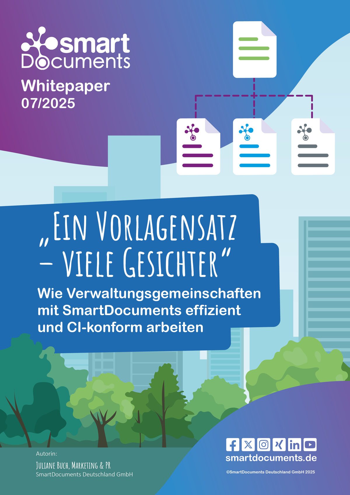 Verwaltungsgemeinschaften müssen oft identische Inhalte in unterschiedlichen Layouts bereitstellen - je nach Gemeinde oder Stadt. Mit SmartDocuments ist das ganz einfach: Ein zentraler Vorlagensatz, mehrere Designs. Das spart Zeit, reduziert Pflegeaufwand und sorgt für einheitliche Kommunikation.