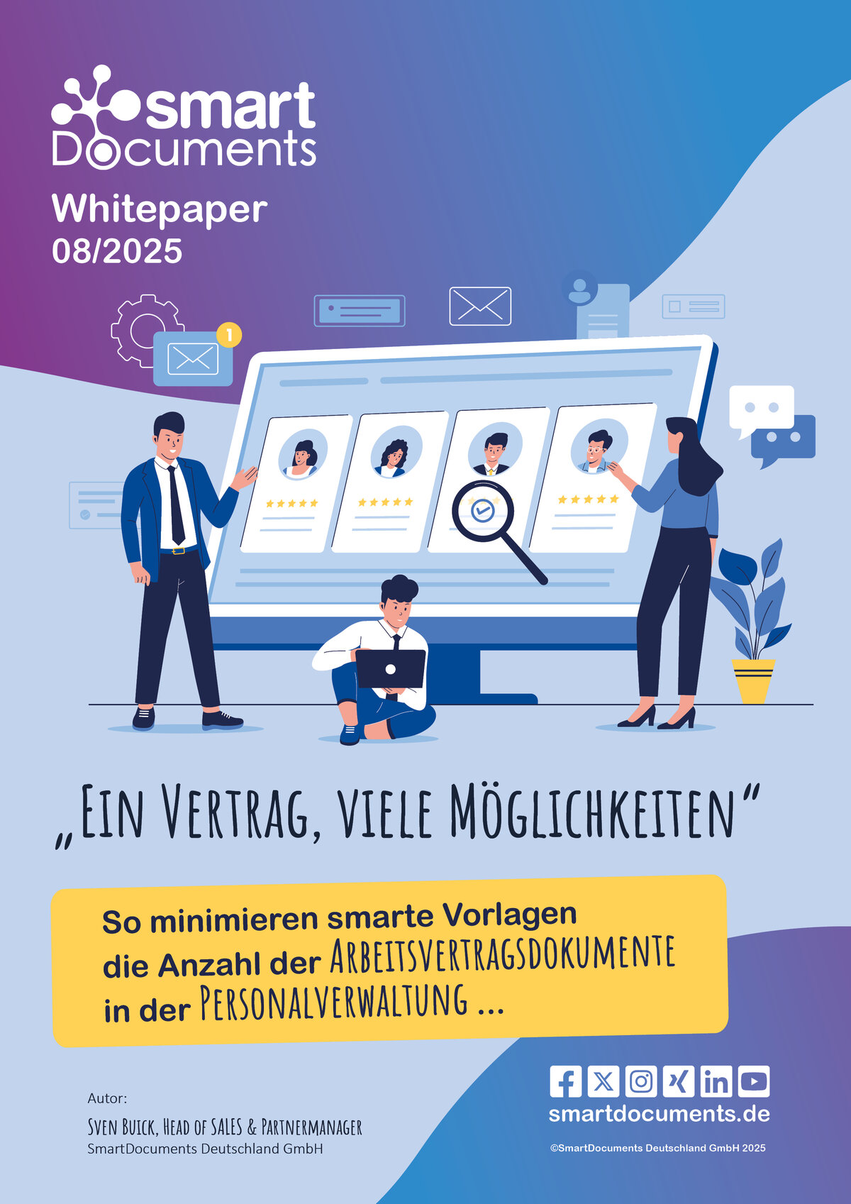 Vektorgrafik: Menschen arbeiten am Bildschirm und w&auml;hlen Personen aus.