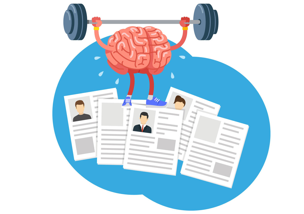 Vektorgrafik: Gehirn trainiert mit Hantel auf Vorlagendokumenten