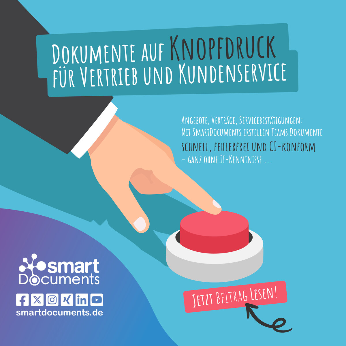 Vektorgrafik Hand, die roten Button dr&uuml;ckt.