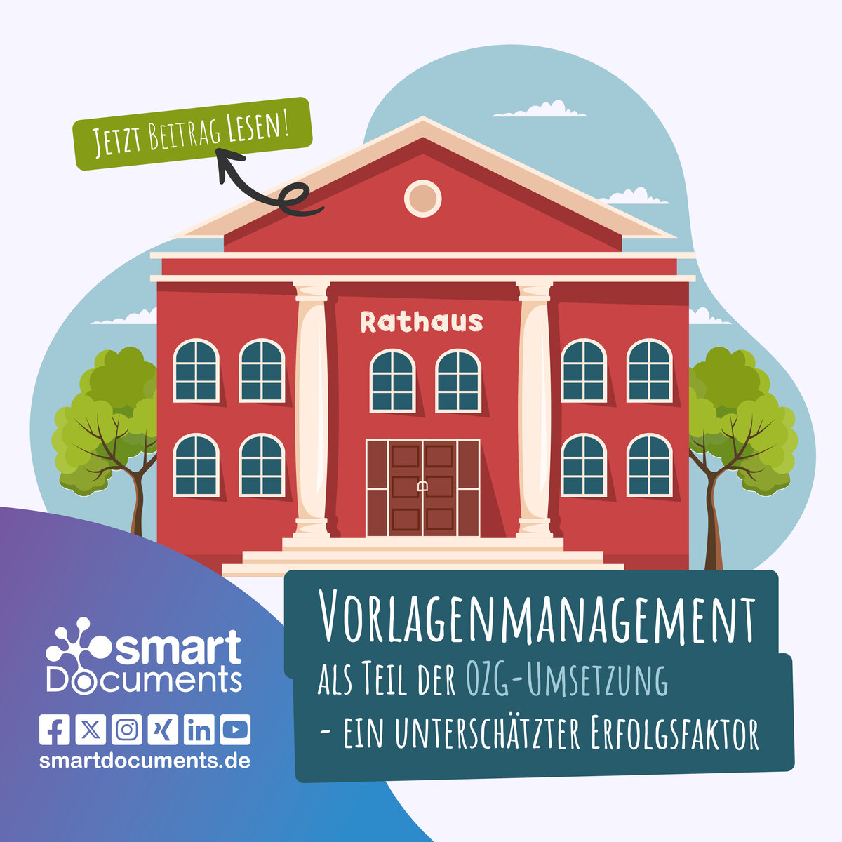 Vektorgrafik: Rathaus: Vorlagenmanagement als Teil der OZG-Umsetzung - Ein unterschätzter Erfolgsfaktor