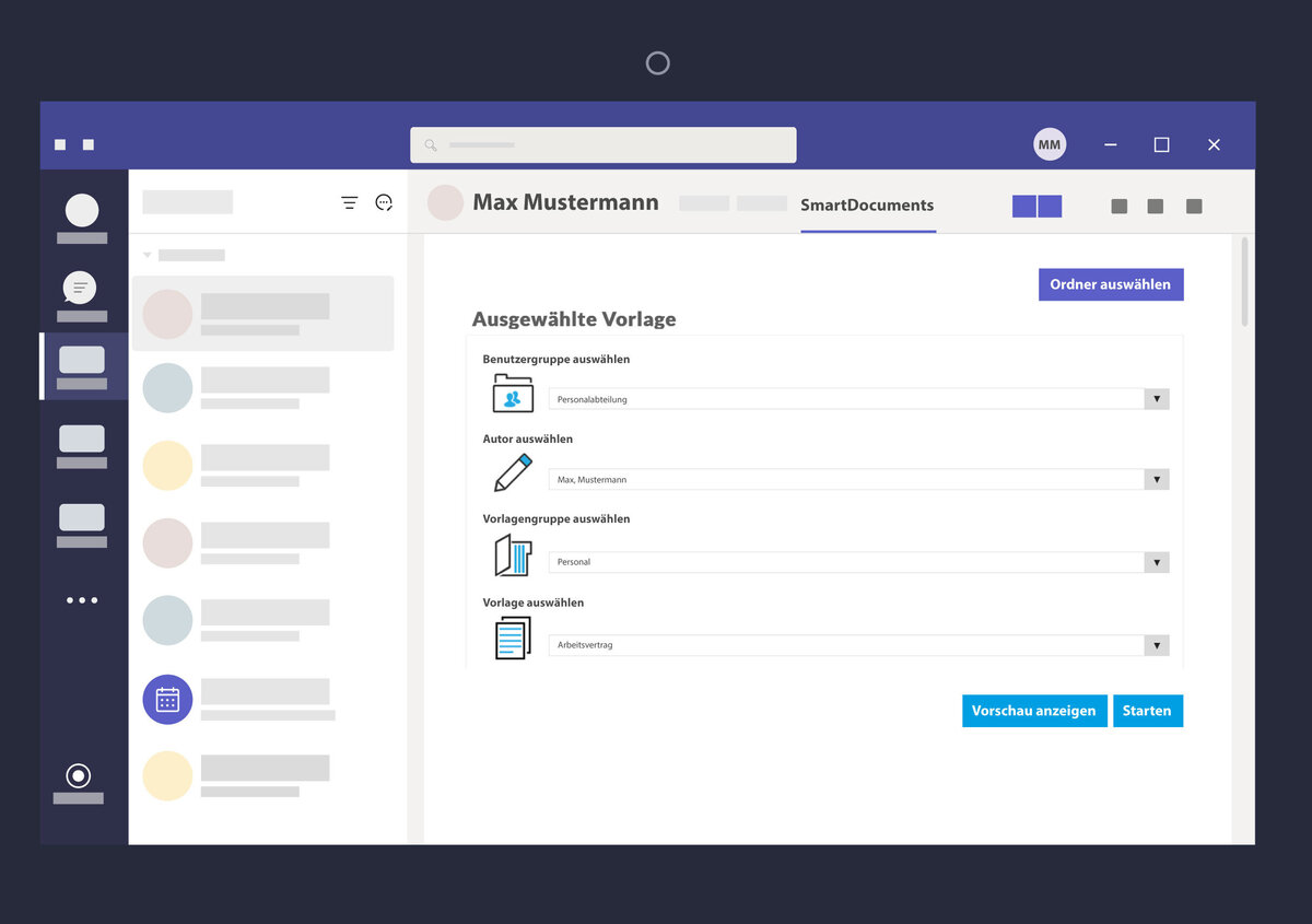 Vektorgrafik: Bildschirm mit Microsoft Teams Anwendung