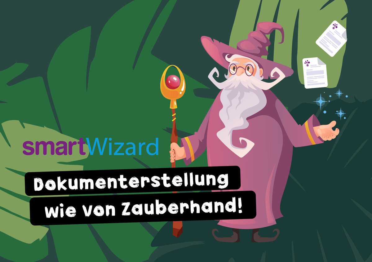 Vektorgrafik: Zauberer mit Text: SmartWizard - Dokumentenerstellung wie von Zauberhand!