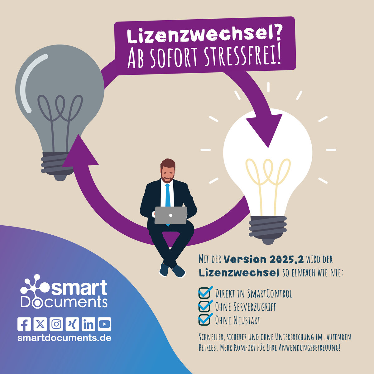 Vektorgrafik: Symbol für Austausch mit Text: Lizenzwechsel? Ab sofort stressfrei!