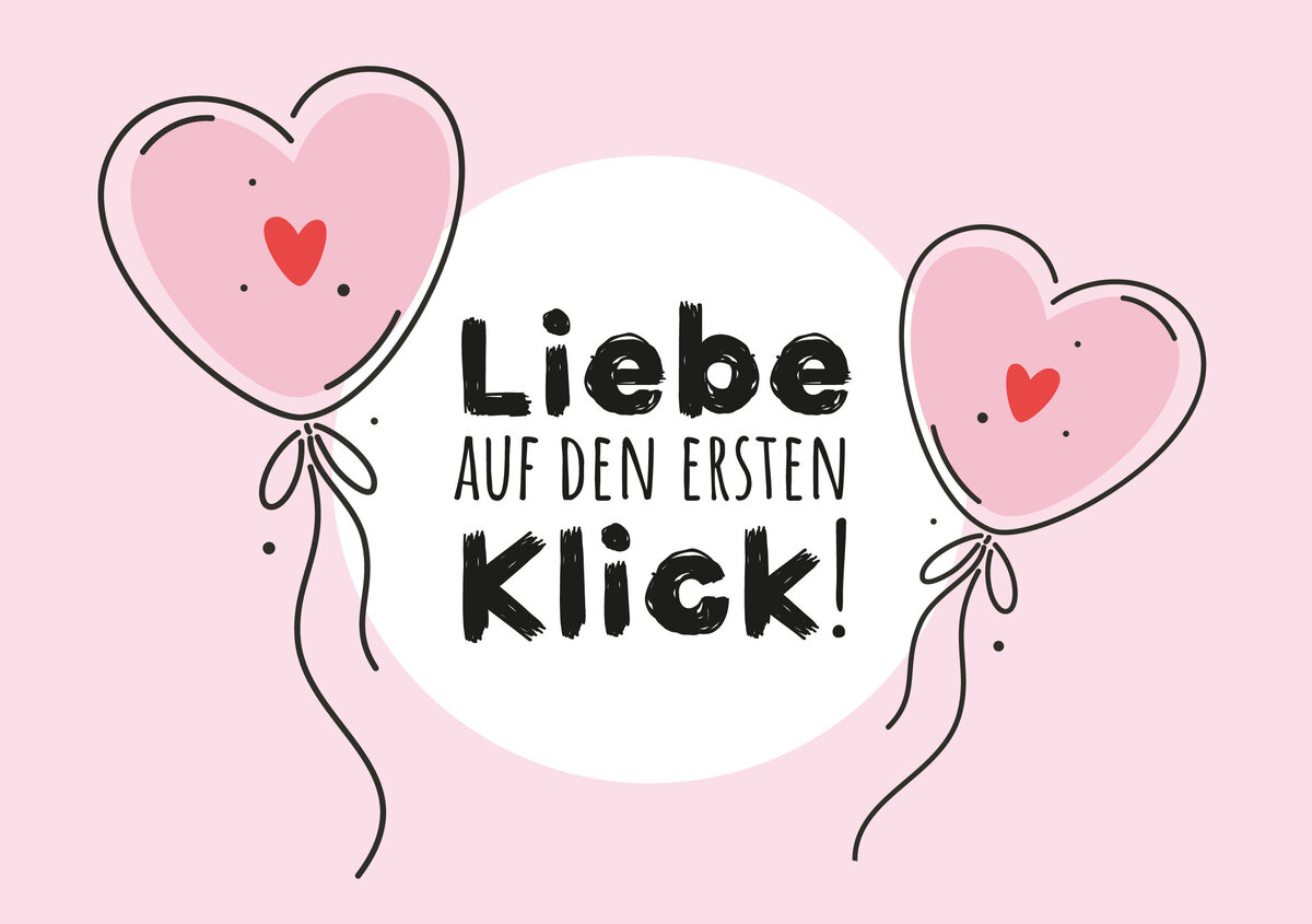 Vektorgrafik: Herzen mit Text: Liebe auf den ersten Klick! Fr&ouml;hlichen Valentinstag!