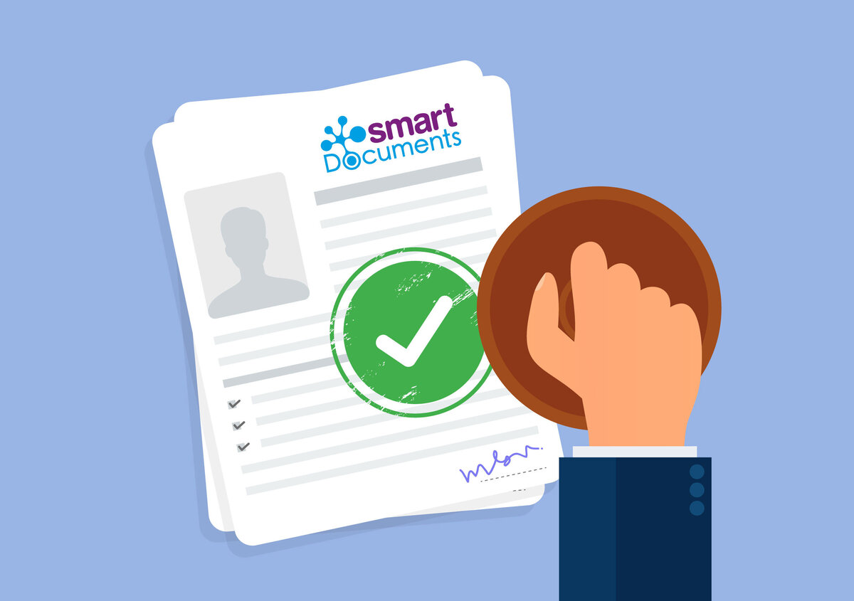 Vektorgrafik: Antrag wird per Stempel genehmigt