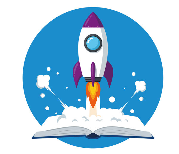 Vektorgrafik: Rakete startet aus einem Buch