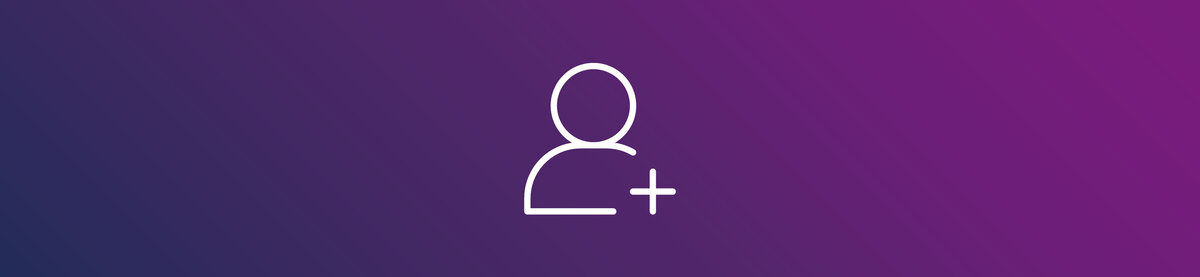 Person icon with a plus sign on a blue-purple background, symbolizing open positions, career opportunities, and team growth.