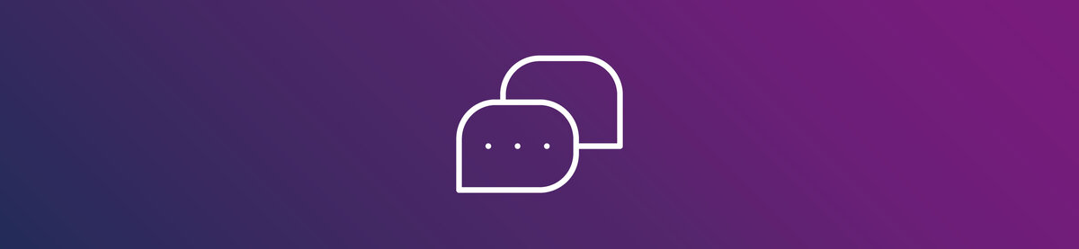 White speech bubbles on a purple background, symbolizing communication, conversation, and getting in touch.
