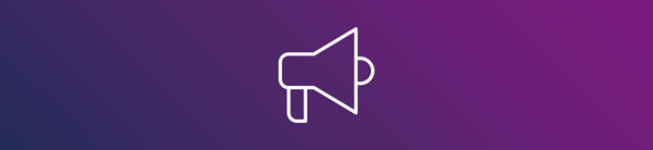 Icon graphic featuring a megaphone, symbolizing go-live, launch communication, and the successful introduction of a new software solution.
