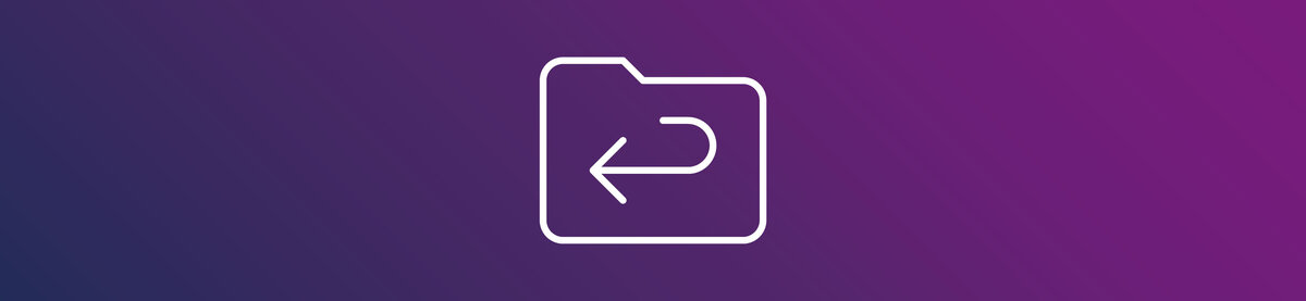 Ordnersymbol mit nach links weisendem Pfeil auf violettem Farbverlauf. Die Grafik symbolisiert ein Austauschverzeichnis, Dateiimport oder Datentransfer.