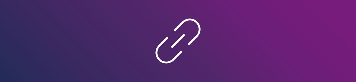 Kettenglied-Symbol auf violettem Farbverlauf. Die Grafik steht f&uuml;r eine Verkn&uuml;pfung, Weiterleitung (Redirect) oder eine Verbindung zwischen Ressourcen.