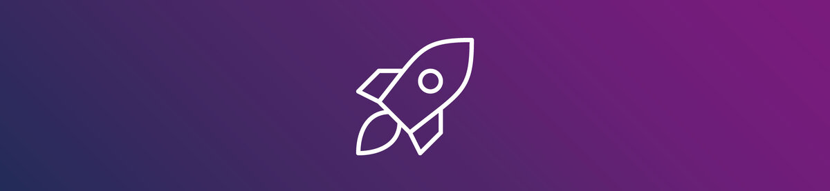 Rocket icon on a purple gradient background. The graphic symbolizes automated processes, fast workflows, and the acceleration of business operations.