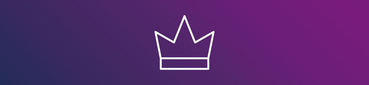 Crown icon on a purple gradient background. The graphic symbolizes a premium solution, comprehensive functionality, and a holistic 360-degree approach.