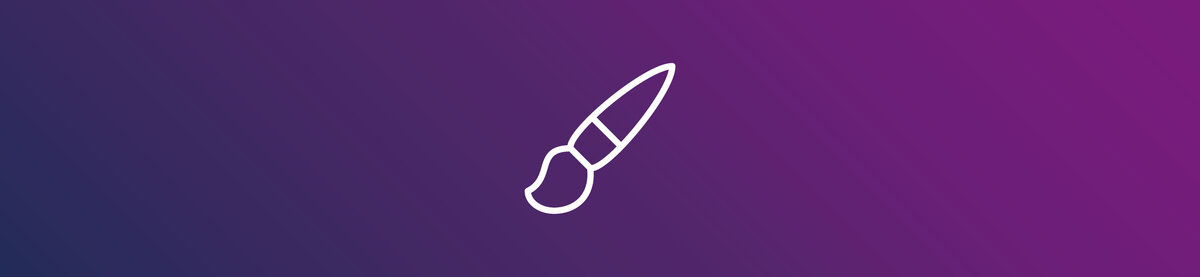 White icon of a paintbrush on a purple-to-blue gradient background.