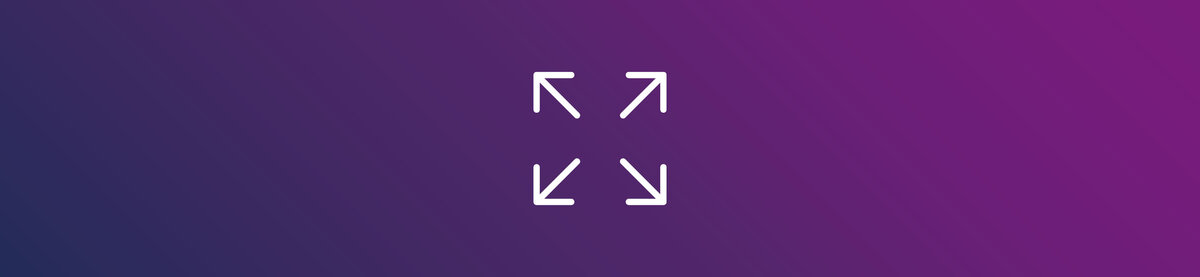 White icon with four outward-pointing arrows representing scalability or expansion on a purple-to-blue gradient background.
