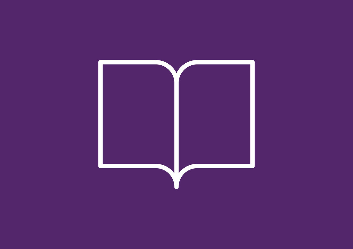 Open book icon on a purple background, representing a blog, article, or knowledge resource.