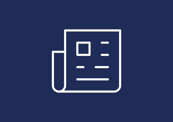 Newspaper icon on a dark blue background, representing news, updates, or company announcements.