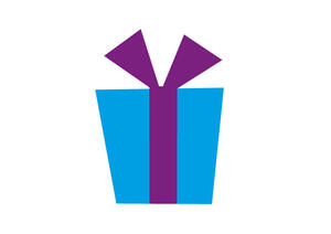 Icon Geschenk blau mit lila Geschenkband.