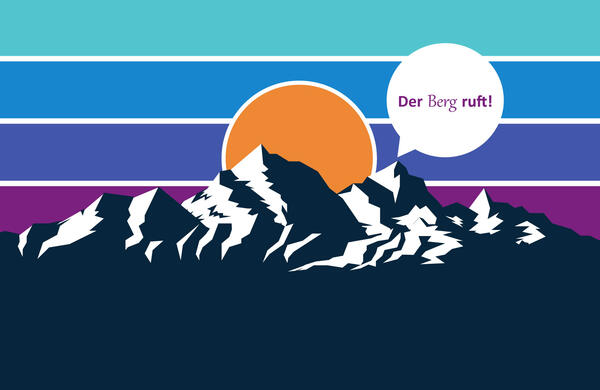 Vektorgrafik eines Berges mit Sprechblase "Der Berg ruft"