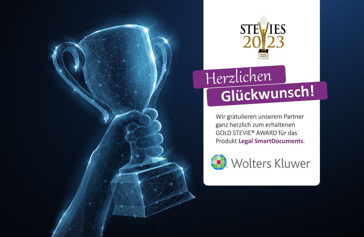 Wir gratulieren unserem Partner 
ganz herzlich zum erhaltenen 
GOLD STEVIE® AWARD für das 
Produkt Legal SmartDocuments.