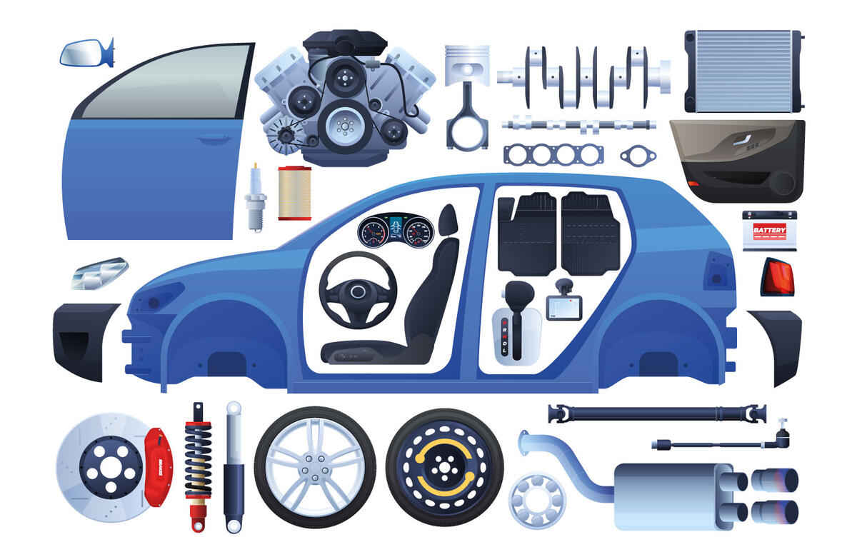 Vektorgrafik: Autoteile. Die einzelnen Bestandteile eines Kraftfahrzeugs
